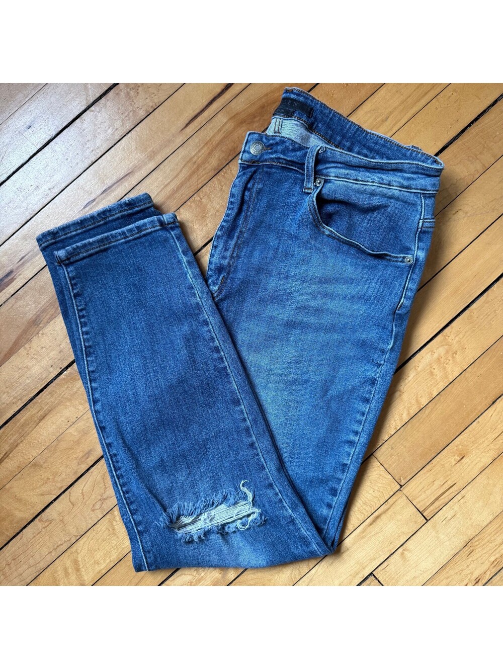 RISEN 2XL Plus Size High Rise Distressed Straight Leg Jeans Blue 36x28